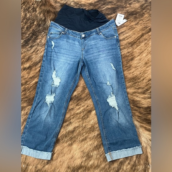 Time and Tru Denim - Time and Tru Blue Distressed Maternity Boyfriend Jeans